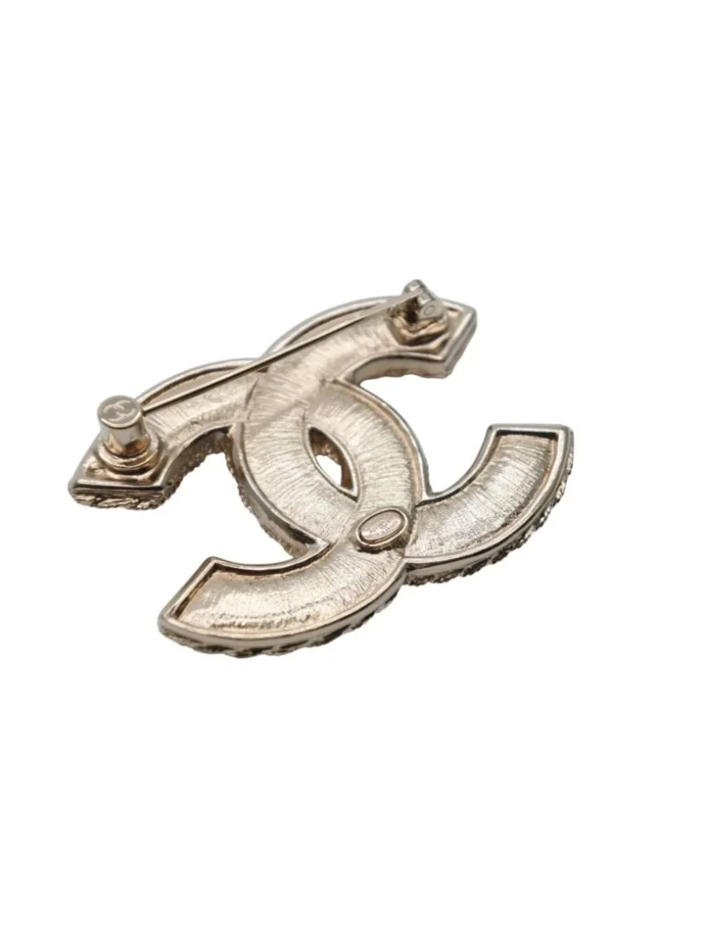 Chanel CC Logo Brooch Faux Pearl Flower Motif Metal Gold